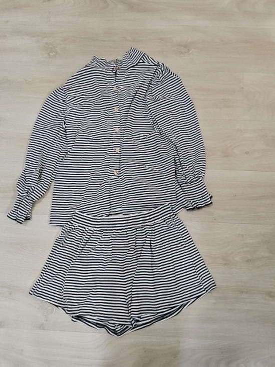 Buru Pants - Striped Button-Up Top & Matching Shorts Set -|| Top Med/ Bottoms Large